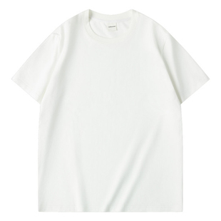 UNRETRO  250G爽滑棉美式基础款纯色短袖T恤男女圆领白色打底上衣