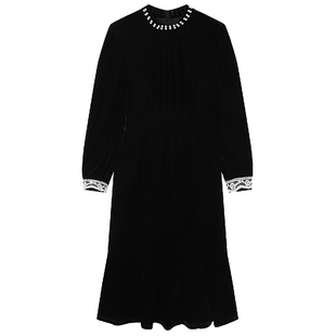 白鹿语赫本风丝绒连衣裙25早秋新款高级感名媛修身显瘦黑色小礼裙