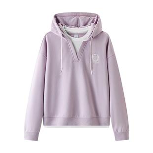 [商场同款]森马卫衣女连帽oversize慵懒2025秋新款刺绣假两件上衣