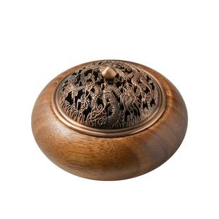 胡桃木香炉盘托家用中式香薰室内镂空带盖实木沉香檀香蚊香线香插