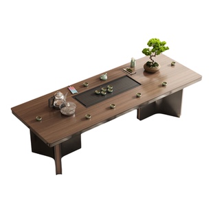 2025高端新款胡桃木纹岩板茶台家用办公室茶桌椅组合烧水壶一体桌