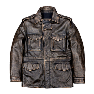M43野战多口袋风衣美式真皮皮衣头层牛皮夹克中长款外套男士猎装
