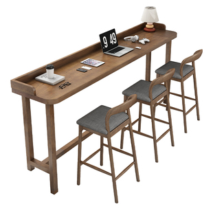 带挡板实木阳台吧台桌家用靠窗长条桌高低脚休闲区高脚桌椅组合