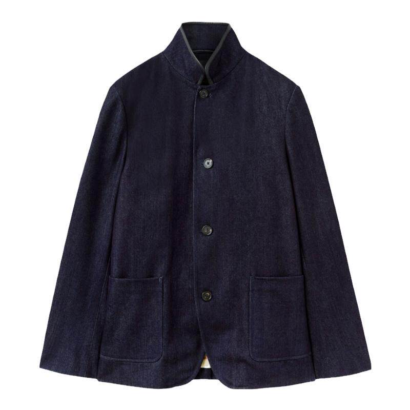 Loro Piana/诺悠翩雅男装立领蓝色宽松休闲潮流牛仔衬衫