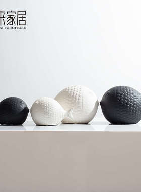 现代简约陶瓷鱼摆件客厅酒柜创意摆设办公室书柜装饰品样板间软装