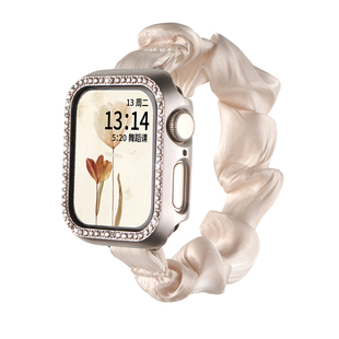 适用苹果手表s11表带新品冰丝发圈iwatchs10手表带韩系女款专用腕带applewatchs9高级感s8质感表链se智能运动