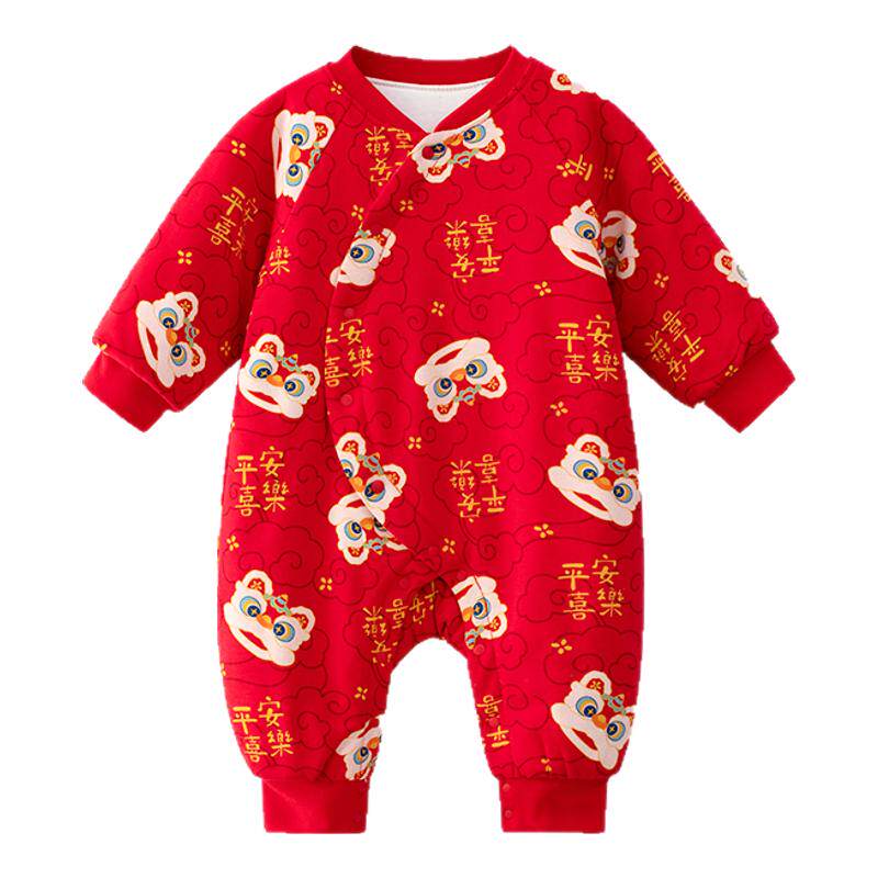 【恒温棉】7A抗菌新生婴儿拜年服连体衣百天宝宝红色保暖棉服哈衣