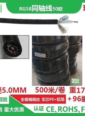 纯铜双屏蔽RG58同轴线50信号线黑色欧东河线传输编织音视频96射频