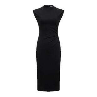 [小黑裙]DVF圆领黑色腰部捏褶修身海文针织礼服连衣裙MR45E00