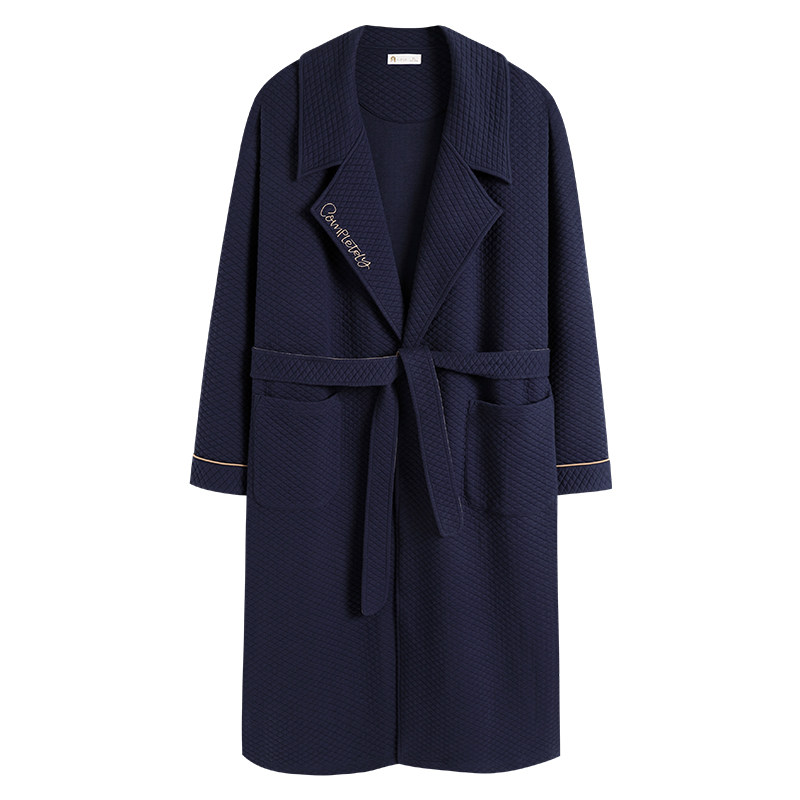 秋冬纯棉夹层简约睡袍情侣家居服
