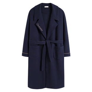 妮狄娅情侣睡衣睡袍女秋冬纯棉加厚夹层浴袍男简约休闲家居服套装