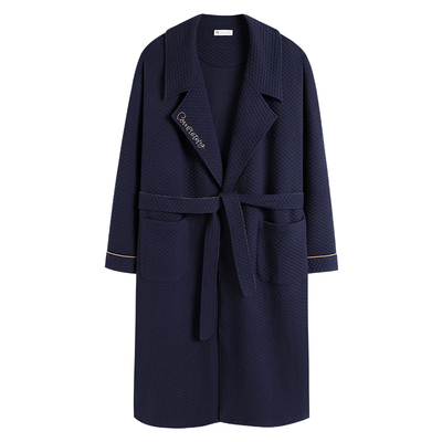 秋冬纯棉夹层简约睡袍情侣家居服