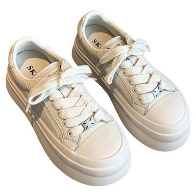 休闲系带厚底板鞋真皮小白鞋