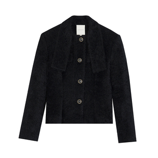 UNSPOKEN复古收腰显瘦高级法式气质设计感小众立领黑色秋冬外套女