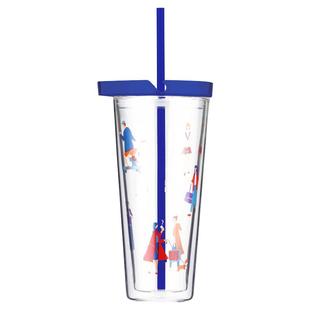 乐扣乐扣城市生活玻璃杯双层家用水杯女带吸管简约马克杯男泡茶杯