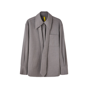 U/TI深灰色磨毛学院风衬衫女百搭配领带休闲上衣尤缇时尚冬季新款