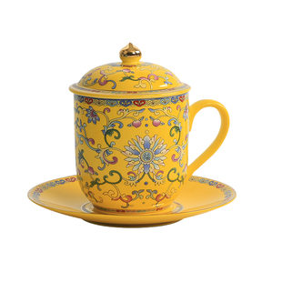 高淳陶瓷盛世如意家用珐琅茶杯骨瓷轻奢高端中式龙凤杯办公会议杯