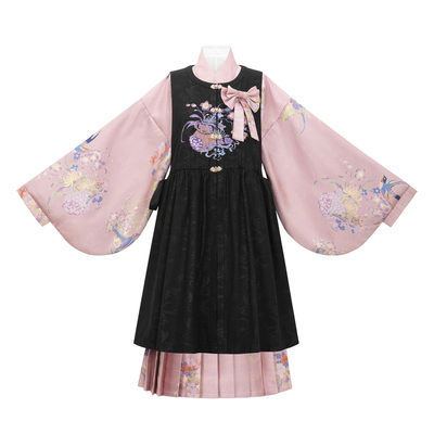 明制毛呢比甲贴里蓬蓬裙双色汉服