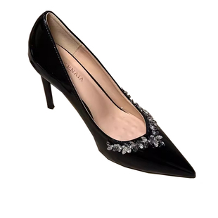 黑色水钻高跟鞋女细跟尖头高级感秋冬法式新娘婚纱鞋气质名媛单鞋