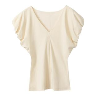 【迷人小腰精】 长绒棉 花苞袖修身 百搭甜美气质独特漂亮上衣女