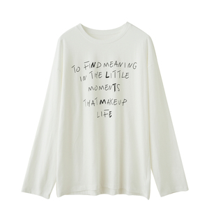 初春款 180g女士手写字母磨毛长袖上衣 圆领大版T恤打底衫  女装