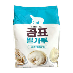 进口韩国面粉中筋面粉做饼烘焙熊牌面包小麦粉2500g包子馒头家用