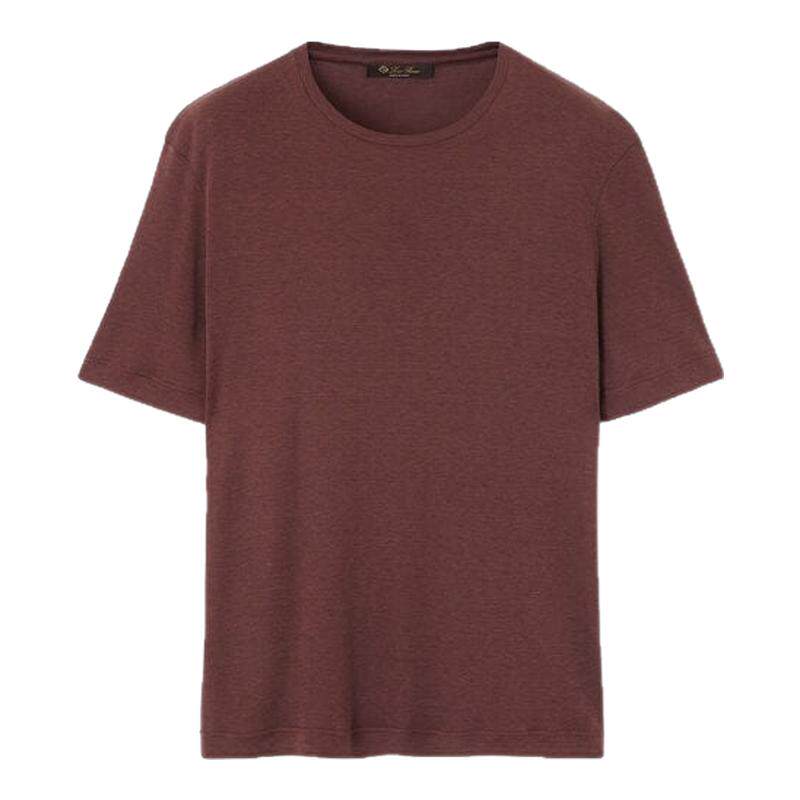 LoroPiana/诺悠翩雅男士真丝棉混纺双面罗纹短袖T恤宽松新款