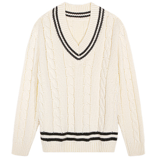 落落狷介慵懒松弛感毛线衣白色宽松麻花毛线衣2025秋冬新款小个子