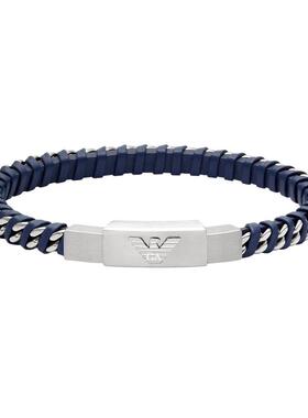 阿玛尼男士钢质编织皮革时尚手链