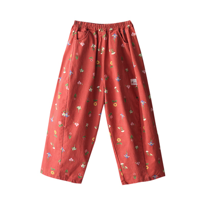 印花松紧腰宽松阔腿九分萝卜裤