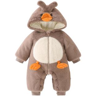 DUUDUU婴儿卡通保暖连体衣冬加厚衣服新生儿加绒爬服宝宝连帽哈衣