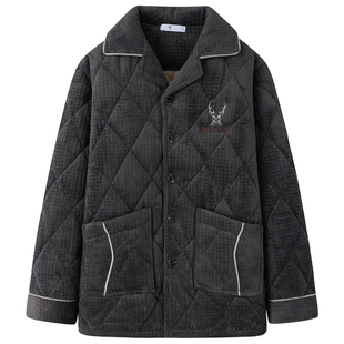 单件上装男士睡衣秋冬款冬季珊瑚绒夹棉家居服男装加厚加大码宽松