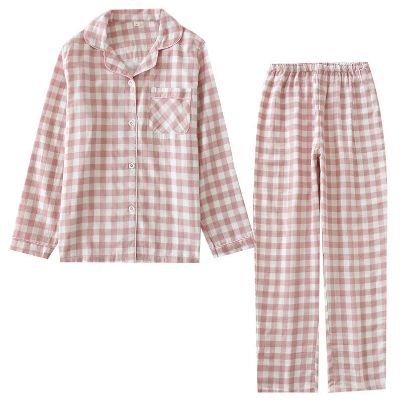 亲子睡衣春夏儿童日系纯棉格子纱布家居服套装母子一家三口空调服