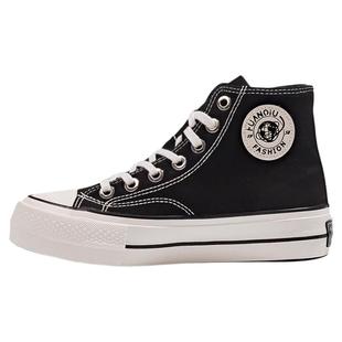 环球高帮加绒帆布鞋女2025秋冬新款百搭板鞋冬季厚底保暖二棉鞋女