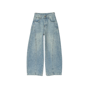 重工爆闪！~buling带钻弯刀牛仔裤女2026早春新款宽松阔腿拖地裤