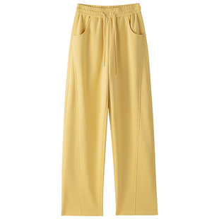 黄色弯刀裤女2026新款春秋冬季加绒阔腿休闲卫裤窄版直筒运动裤子