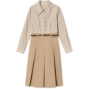 PSALTER诗篇复古条纹拼接假两件通勤学院风连衣裙2025春款