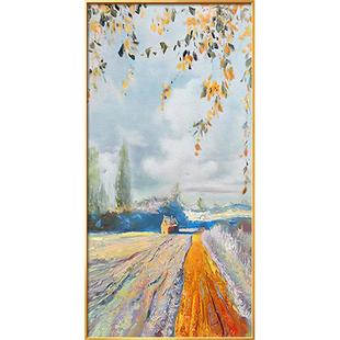 玄关田园风景油画过道走廊竖版挂画入户进门装饰画现代简约抽象画