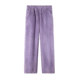 秋冬季女士睡裤加绒加厚珊瑚绒长裤暖暖裤法兰绒居家裤大码家居裤