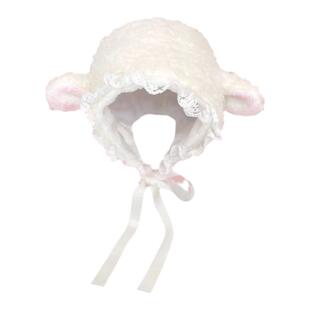 日系软萌可爱羊羔绒雷锋帽子女秋冬季保暖小羊耳朵绑带亲子护耳帽
