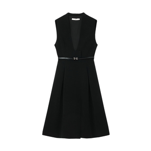 谷邦小香风无袖连衣裙女春秋新款高级感V领气质中长款马夹裙子