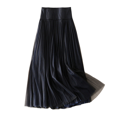 三层网纱宽腰节中长款a字百褶裙