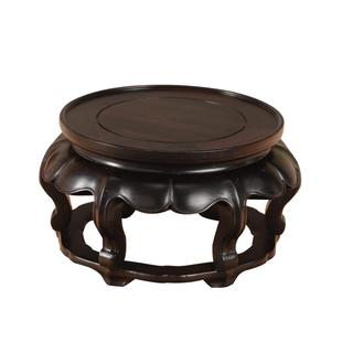 实木紫光檀新中式茶壶摆件圆几铜香炉盆景兰花展示花几加高木托架