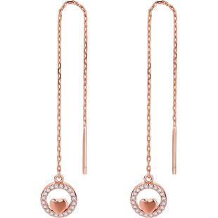 周六福S925银爱心形银耳线女耳钉潮耳环耳女神节礼物