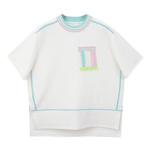 洲升/CHAU.RISING春夏新款羊毛拼接撞边白色卫衣短袖上衣短款