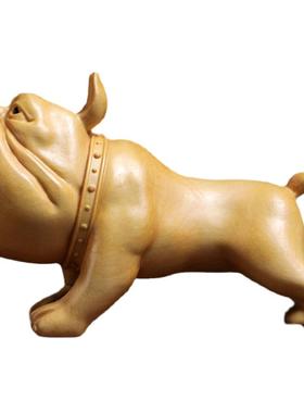 天然黄杨斗牛犬手工雕刻摆件