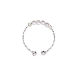 925纯银戒指女小众设计珍珠冷淡风高级复古ins潮食指开口调节尾戒