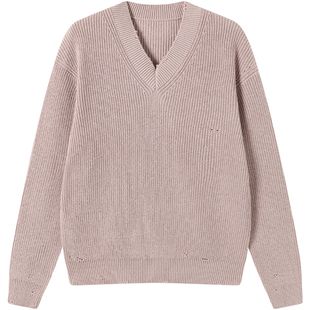 LEZORA 慵懒破坏！定织定染丝光羊毛针织衫秋冬厚款柔软V领毛衣男