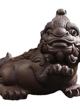 宜兴招财手工麒麟个性紫砂茶宠