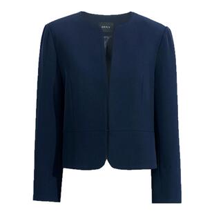 OFFIY-高腰 小个子好穿无领短款上衣藏蓝通勤职场显瘦小外套西装